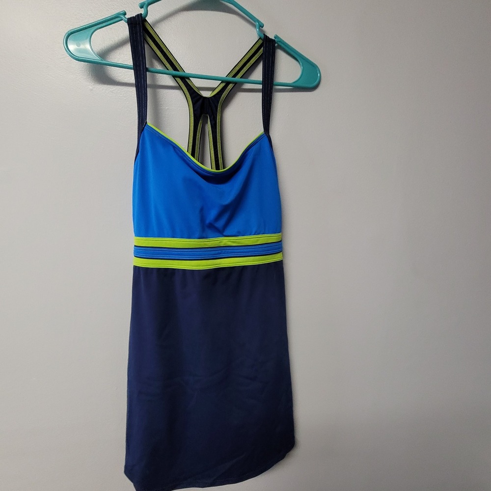 Speedo Endurance Girls Swim Dress Navy Blue‎ Neon Green Size 16 NWT 7231230